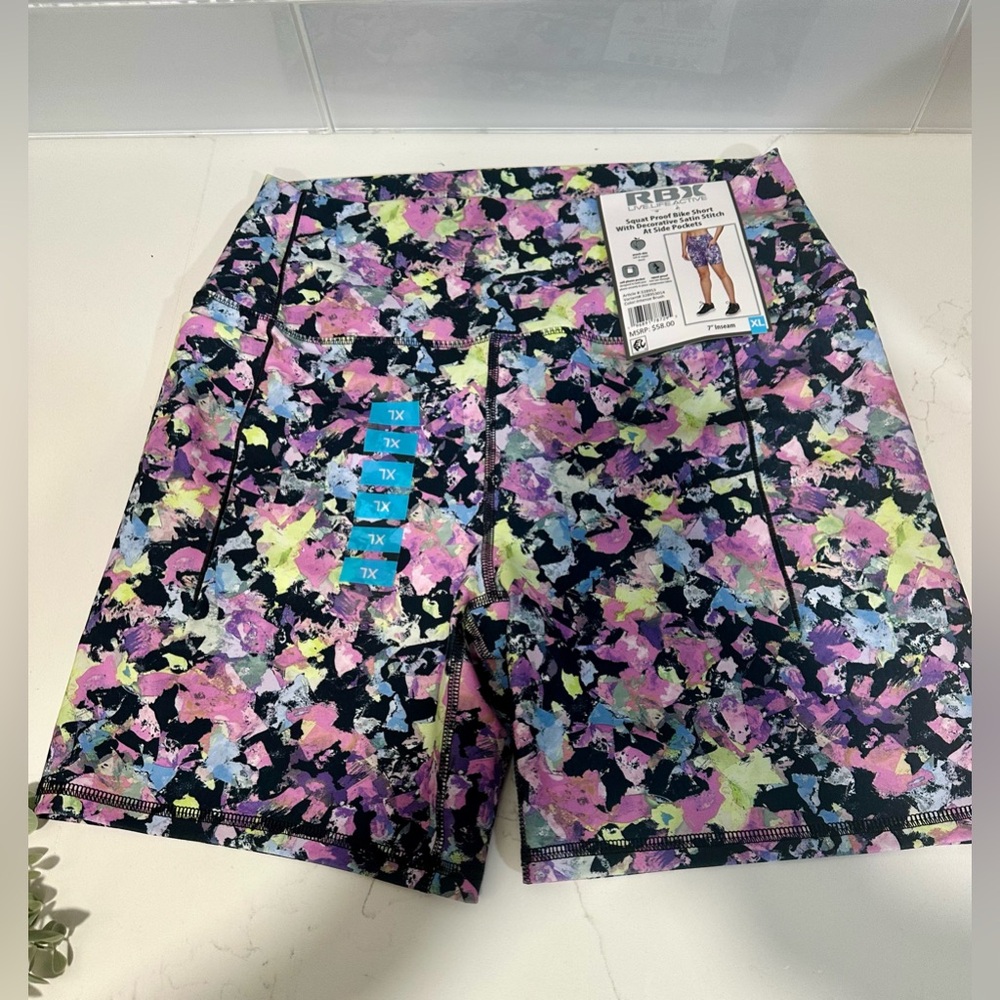 RBX Squat Proof Bike Short Side With Cell Phone Pocket Size XL Multicolor NWT